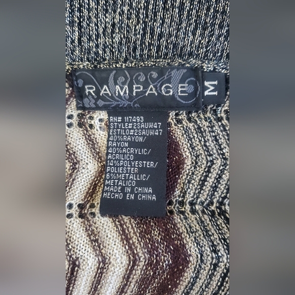 RAMPAGE Vintage Metallic Chevron Kimono Sleeve Knit Sweater Top Size Medium - Picture 6 of 7